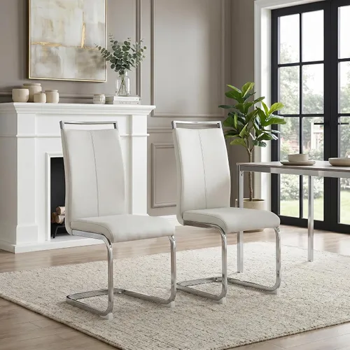 Miniatura 12 de gopop Juego de sillas de comedor, sillas modernas de metal con asiento acolchado de piel sintética, respaldo alto y patas cromadas resistentes, Negro