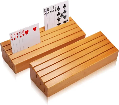 Exqline Juego de 2 soportes de madera para naipes para niños, personas mayores y adultos, 9.84 pulgadas 3.1 pulgadas, lo suficientemente portátil