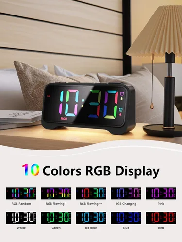 Miniatura 3 de Mesqool Reloj despertador súper fuerte para dormitorios, modo de fin de semana/día de la semana, atenuador, repetición, 12/24 horas, horario de Negro