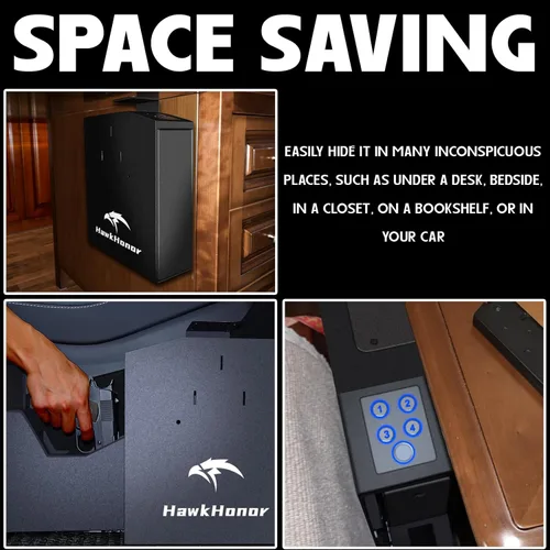 Miniatura 5 de Caja fuerte para pistola, funda de pistola, deslizante biométrico para pistola, para mesita de noche, caja fuerte para pistola para escritorio