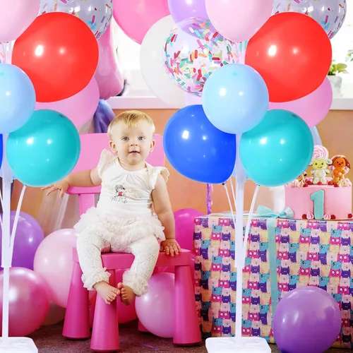 Miniatura 3 de Leyndo Juego de 4 soportes para globos de 63 pulgadas de altura transparente para soportes de suelo para centro de mesa para decoración