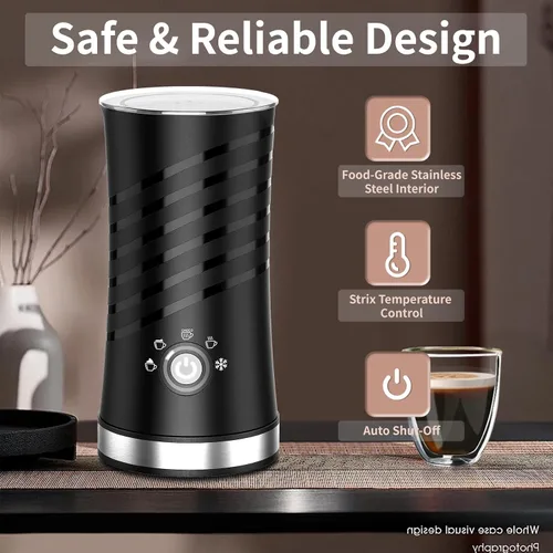 Miniatura 5 de SEEDEEM Espumador de leche, espumador de leche eléctrico 5 en 1 y vaporizador, máquina automática de espuma caliente y fría con 2 batidores