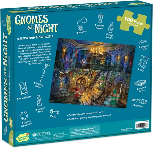 Miniatura 5 de Peaceable Kingdom Gnomos Seek and Find Puzzle de 100 piezas incluidas, luz negra, rompecabezas grande regalo para niños a partir de 6 años - Gnomos