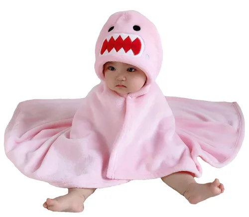 Miniatura 18 de TONWHAR Manta con capucha de cara de animal para bebés y niños de 0 a 4 años, manta de felpa para después del baño (conejo)