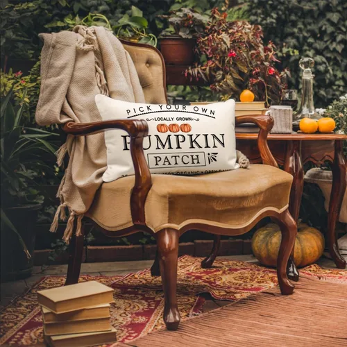 Miniatura 2 de Fundas de almohada con parche de calabaza otoñal, funda de almohada de cosecha de otoño, 12 x 20 pulgadas, casa de campo