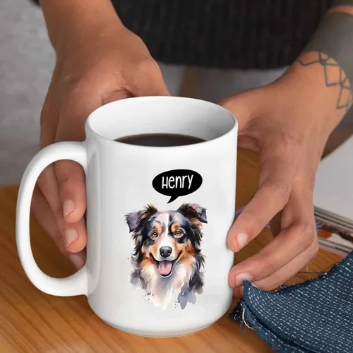 Miniatura 3 de Taza de café de perro de pastor australiano, taza de café personalizada para mascotas con nombre, regalo conmemorativo para mascotas para papá