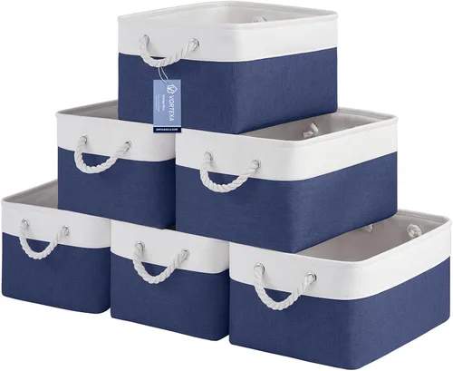 Miniatura 31 de Cestas de almacenamiento para estantes de 11.8 x 7.9 x 5.2 pulgadas, contenedores de almacenamiento plegables de tela con asas, organizador