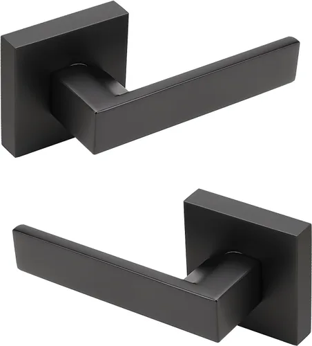 Miniatura 12 de KNOBWELL Paquete de 2 palancas cuadradas de privacidad con cerraduras (sin llaves), manija de puerta de privacidad negra, para dormitorio y baño