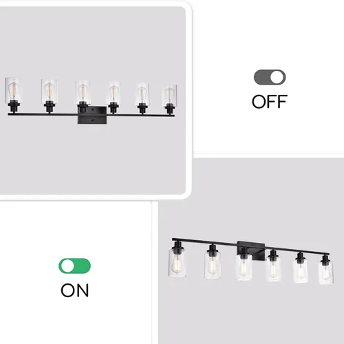 Miniatura 8 de MELUCEE Lámpara de Tocador Negra de 6 Luces, Aplique Industrial de Metal para Pared, Iluminación para Baño, Dormitorio, Pasillo, Cocina, Soporte