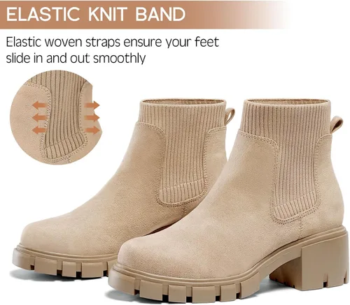 Miniatura 3 de FITORY Botas Chelsea para mujer, botines de tobillo elásticos con tacón medio grueso y suela con tacos, zapatos cómodos y modernos sin cordones