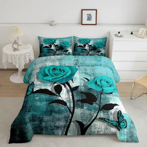 Miniatura 33 de Erosebridal Juego de ropa de cama turquesa tamaño individual para niños y niños, color verde azulado y gris degradado para niñas y adultos, relleno
