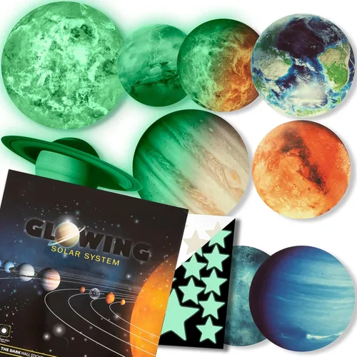 Brilla en la oscuridad planetas sistema Solar pegatinas de pared sol tierra y así sucesivamente Glowing planetas adhesivos peel Stick 9 techo de
