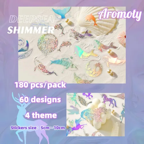 Miniatura 4 de Aromoty Celestial - Juego de 180 calcomanías holográficas de lámina dorada con 4 temas, resina, transparente, impermeable, fantasía, vintage, Mundo