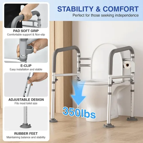 Miniatura 3 de Loyoda Rieles de seguridad plegables para inodoro para personas mayores, marco de seguridad ajustable para inodoro y asas de inodoro para ancianos