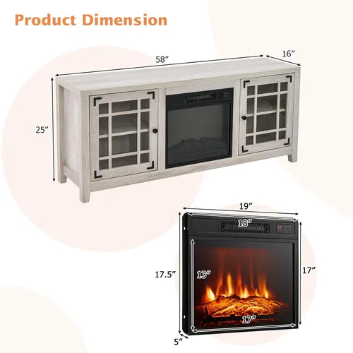 Miniatura 7 de GOFLAME Soporte de TV con chimenea de 58 pulgadas para televisores de hasta 65 pulgadas, consola de TV de madera con chimenea eléctrica de 18 Natural