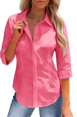 Miniatura 15 de siliteelon Button Down Shirts for Women: Slim Fit Stain Shield 3/4 Sleeve Dress Shirt Formal Work Button Up Blouses