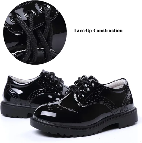 Miniatura 6 de DADAWEN Zapatos de uniforme escolar con cordones para niños y niñas, cómodos zapatos de vestir Oxford (bebéniño pequeñoniño grande)