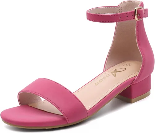 Miniatura 55 de Athlefit Sandalias para niñas, puntera abierta, correa en el tobillo, tacones bajos, zapatos de vestir para niñas pequeñas y grandes