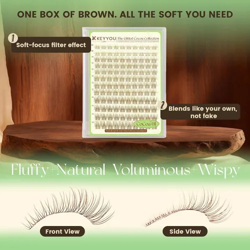 Miniatura 4 de KEYYOU Extensiones de pestañas de Velure color marrón Venus Natural Wispy C Curl Manga de 0.315-0.630 pulgadas con banda invisible suave