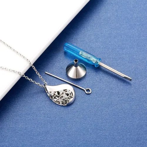 Miniatura 4 de Collar de urna de lágrima de plata de ley 925 para cenizas, árbol genealógico, recuerdo, cremación, joyería conmemorativa para mujeres, Plata