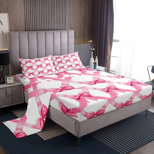 Miniatura 26 de Feelyou Juego de sábanas de lazo de acuarela, tamaño individual, juego de sábanas con lazos de coqueta para niños y niñas, decoración de dormitorio
