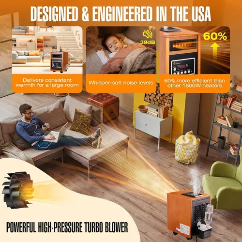 Miniatura 3 de Dr Infrared Heater DR-998, 1500W, Calentador de Espacio con Humidificador, Ventilador Oscilante y Control Remoto (Cherry)