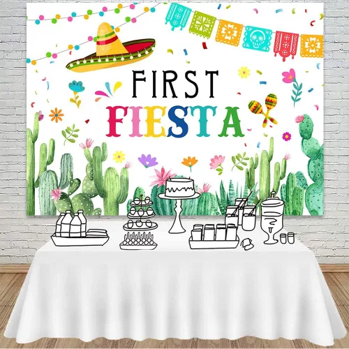 Miniatura 2 de Mocsicka Telón de fondo de fiesta de cumpleaños para primera fiesta, temática de fiesta mecicana, fondo de fiesta de primer cumpleaños, decoración
