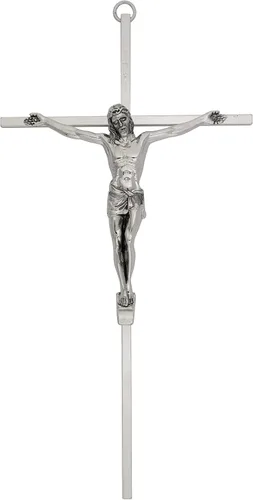Miniatura 3 de Crucifijo metálico de pared, acabado dorado o plateado, 10 pulgadas de alto, hogar cristiano, gran regalo católico para bautismo, primera comunión
