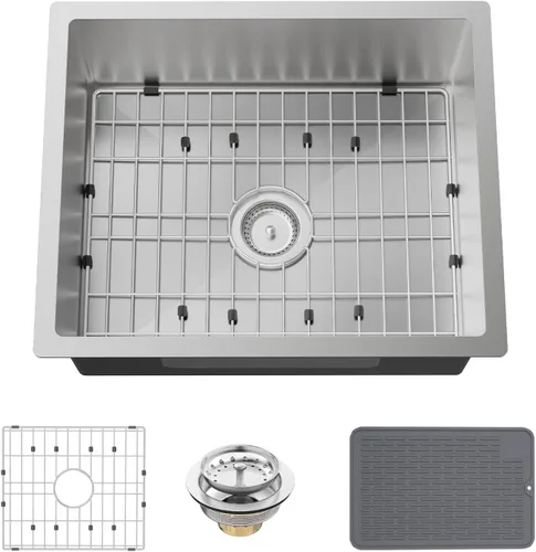 Miniatura 12 de Fregadero de cocina y bar negro de 15 x 17 pulgadas, fregadero de acero inoxidable con rejilla SS, alfombrilla de silicona, colador, colador
