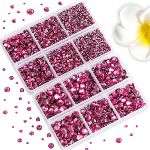 Miniatura 2 de 6736 piezas de diamantes de imitación Hotfix con parte trasera plana, diamantes de imitación rosa para manualidades y ropa, 5 tamaños mixtos, kit