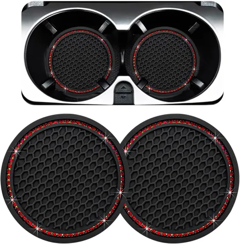 Miniatura 11 de Ziciner 4 unidades de portavasos para automóvil con brillo, portavasos de goma suave con cristales, tapete antideslizante para tazas con strass