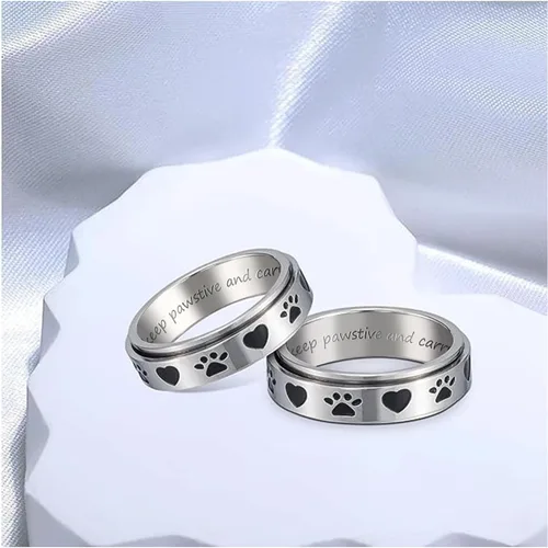 Miniatura 9 de LYTTMAB Keep Pawstive - Anillo de ansiedad para mujer, anillo giratorio con estampado de pata de perro y gato, anillo para ansiedad para mujer