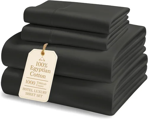 Miniatura 16 de Sábanas de algodón egipcio 100% tamaño Queen - Lujoso juego de sábanas Queen de 1000 hilos, naturalmente refrescantes y transpirables, tejido satén