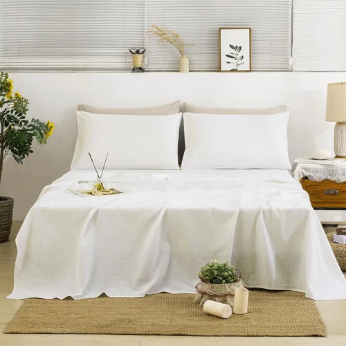 Juego de sábanas de lino 100% de TUMEI para cama tamaño Queen - Juego de 4 piezas de sábanas de lino tamaño Queen con sábana bajera con bolsillo