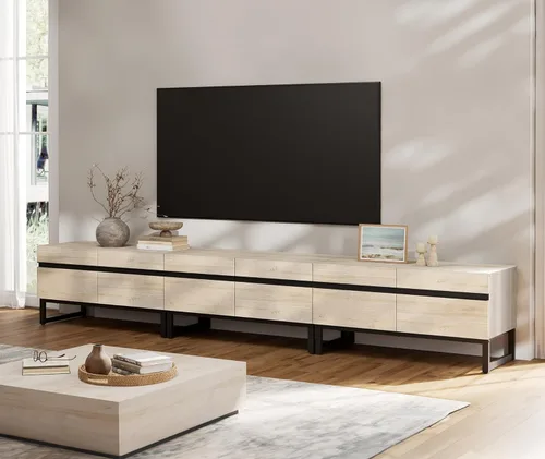 Miniatura 13 de WAMPAT Moderno soporte de TV para televisores de hasta 50 pulgadas, consola de TV con centro de entretenimiento con gabinete de almacenamiento