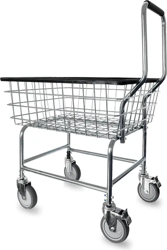 Carrito de lavandería comercial LVP Work Horse con asa extraíble (cromado, extra grande)