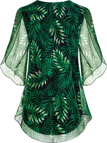 Miniatura 2 de SeSe Code Blusas de malla de manga 34, con volantes, para mujer, sueltas, holgadas y elásticas