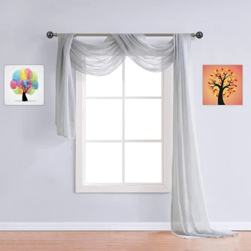 Miniatura 24 de Warm Home Designs Bufanda transparente de 24 pies de largo color azul polvoriento. Estas bufandas de cenefa de longitud XXL de 54 x 288 pulgadas