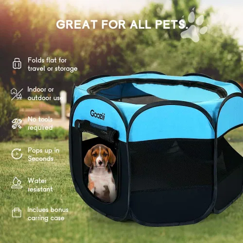 Miniatura 3 de Goozii Corralito portátil plegable, perros, interior y exterior, funda con cremallera, cubierta superior, puerta, para piso, gatos grandes, conejos