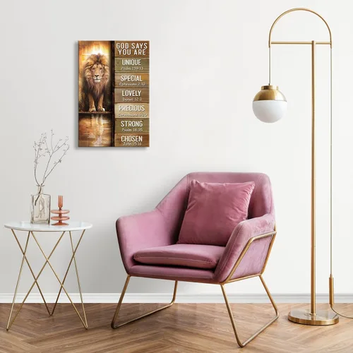 Miniatura 5 de Arte de pared con versículo bíblico, arte de pared con texto en inglés "God Says You Are ", arte de pared retro de león y cordero, póster con citas