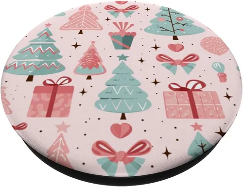 Miniatura 2 de PopSockets estándar con diseño de árbol de Navidad rosa pastel y verde salvia