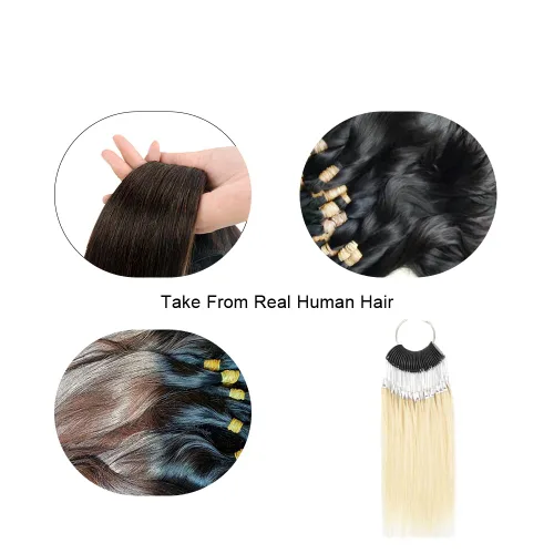 Miniatura 7 de Juego de 30 mechones por juego de muestras de cabello 100% humano, anillos de color para extensiones de cabello humano y muestra de teñido de Rubio