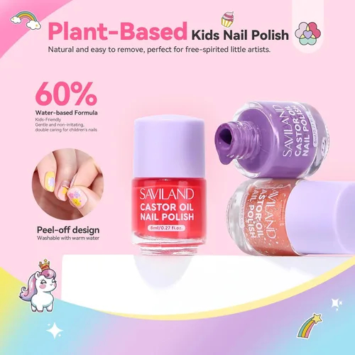 Miniatura 4 de SAVILAND Glamkids - Juego de esmaltes de uñas para niños: 12 colores de secado rápido, no tóxico, para niños pequeños, esmalte de uñas despegable a