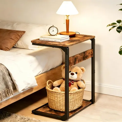 Miniatura 11 de Mesa con pedestal de madera para comer en el sofá, mesas deslizantes debajo de la mesa, mesa auxiliar pequeña para sofá, mesita de noche, bandeja