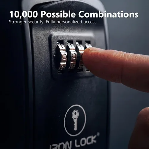 Miniatura 3 de Iron Lock® - Caja de bloqueo de llave pequeña para montaje en pared con código, para exteriores (negro) 10,000 resettable combos, no app or dead