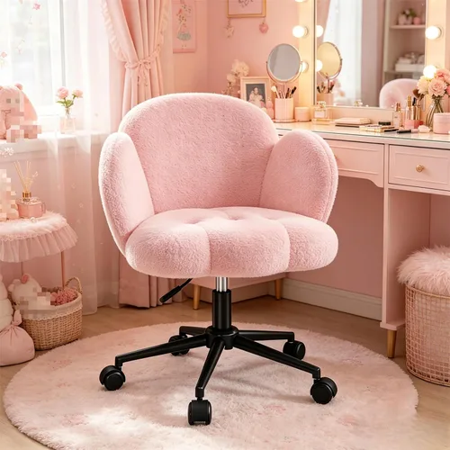 Miniatura 12 de Homkdom Silla de escritorio con ruedas, silla de tocador con respaldo, silla tapizada para oficina en casa, altura ajustable, sillas de tareas