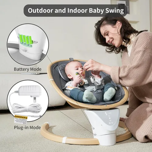 Miniatura 5 de Columpios de bebé para bebés, columpio eléctrico para recién nacido con 5 velocidades, 10 canciones de cuna, apto para 0-6 meses
