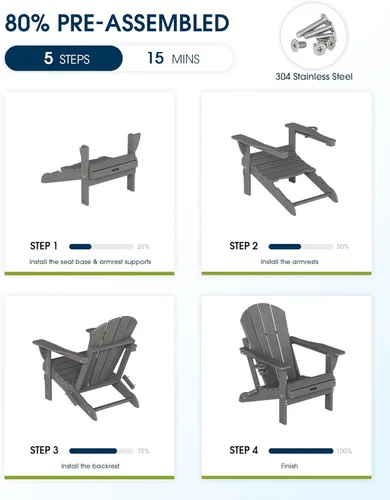 Miniatura 6 de MUCHENGHY Sillas Adirondack Plegables, Sillas de Patio, Sillas de Césped, Silla para Exteriores, Silla Adirondack de Plástico, Pozo de Fuego, Gris