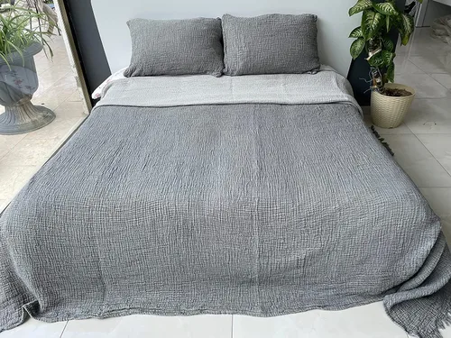 Miniatura 2 de Manta de muselina 100% algodón, colcha de 4 capas, funda de cama suave de muselina de algodón turco, colcha reversible, gris antracita
