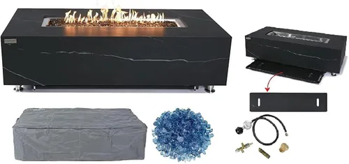Miniatura 91 de Elementi+ Mesa de Fuego de Gas Colorado de Hormigón Fundido de 56" Rectangular, Hoguera al Aire Libre con Ignición Electrónica Incluye Cubierta